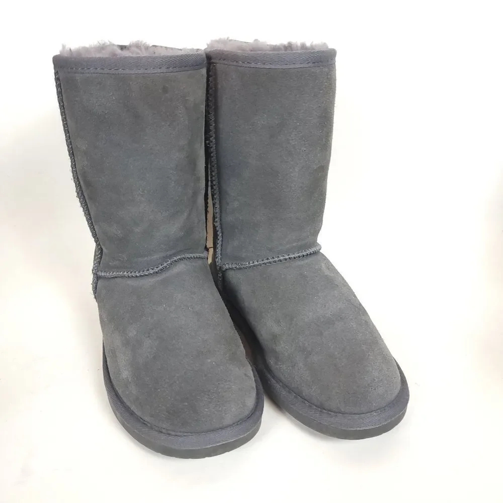 Minnetonka Women’s Olympia Boots Gray Suede Sheepskin Wool Lined Winter Size 7